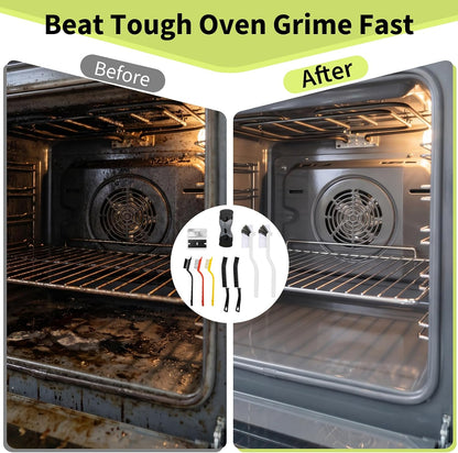 Oven Cleaner Brush Set with Oven Scraper for Cleaning, Heavy Duty Wire Brush Set for Oven, Stove, BBQ Grill & Range Hood, Kitchen Cleaning Kits Tools for Removes Tough Grease & Rust