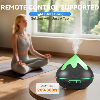 500ML Essential Oil Diffuser, Aromatherapy Diffuser with Remote Control, Multifunctional Air Diffusers for Home Office Room, Fragrance Aroma Diffuser with 7 Color LED & 2 Mist Mode, Brown