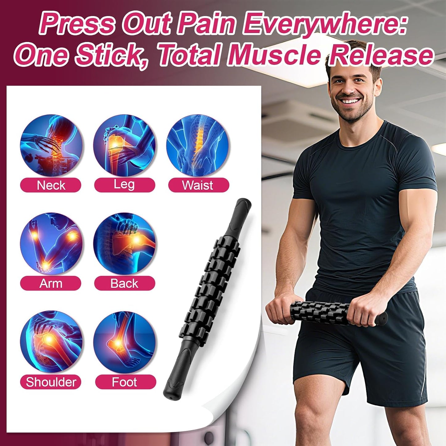 Massage Roller, Muscle Roller Stick, Therapy Roller Stick for Legs, Calf, Thigh, Lipo Roller for Relief Muscles, Deep Tissue Massage Rolling Pin for Trigger Points, Help Sore Muscle Recovery