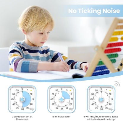 Visual Timer for Kids, Countdown Timer with Pause Function, White | Timer for Kitchen Cooking, Classroom, Study, Toddler, ADHD, Cute Timer Clock, Alarm 3 Volume Levels, Light Indicator