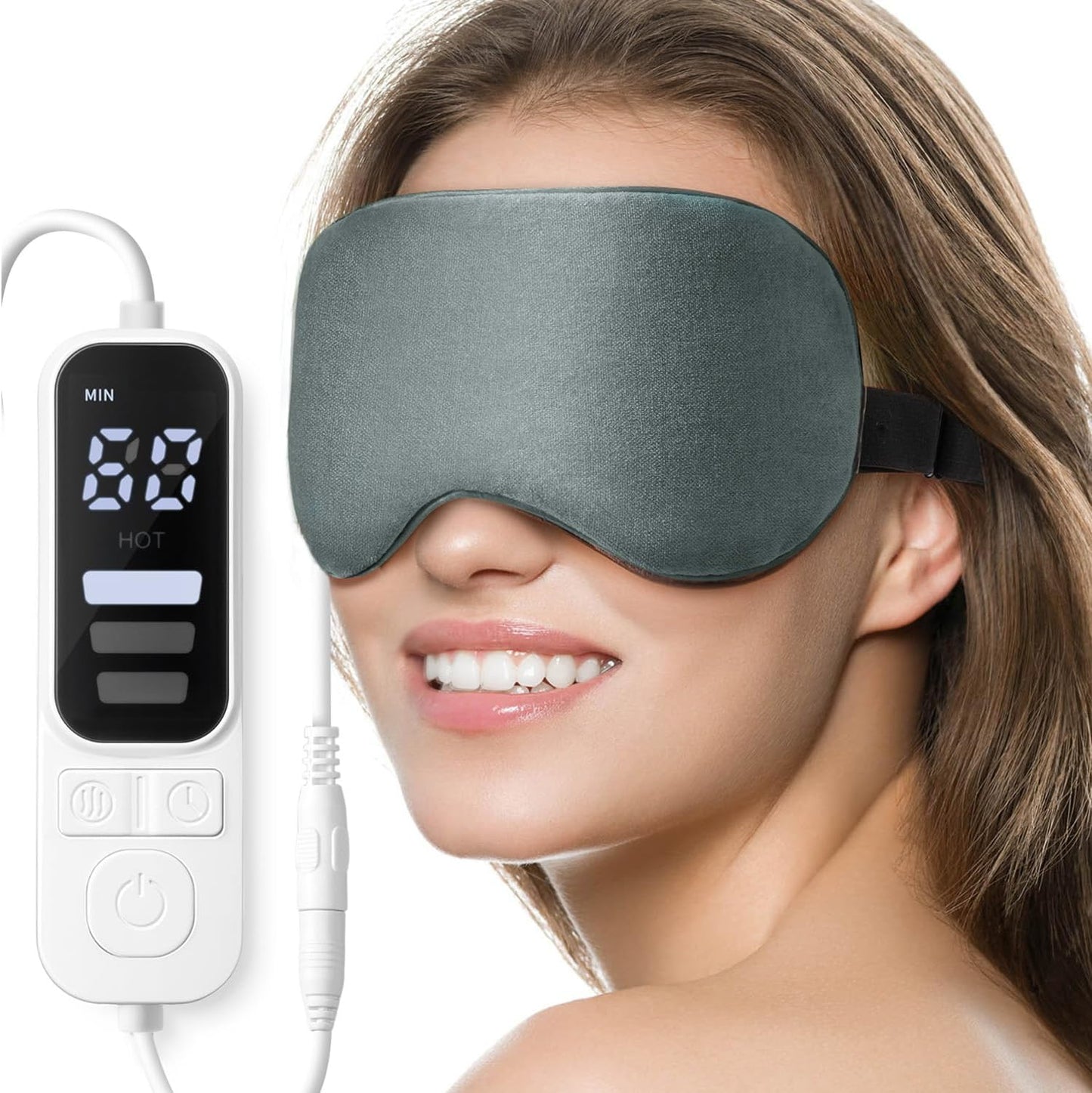 Ezona Heated Eye Mask, Warm Eye Compress Mask for Dry Eyes, Gray | USB Electric Eye Heating Pad, Temperature & Timer Control, Blepharitis, Sinus, Migraine, Stye, MGD Puffiness