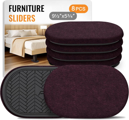 Furniture Sliders for Hardwood Floors Felt Heavy-Duty Furniture Movers | 8 Pack 9-1/2" Oval Reusable Furniture Slider with Extra Thick Design Beige Felt Sliders for Hard Surfaces Effortless Moving