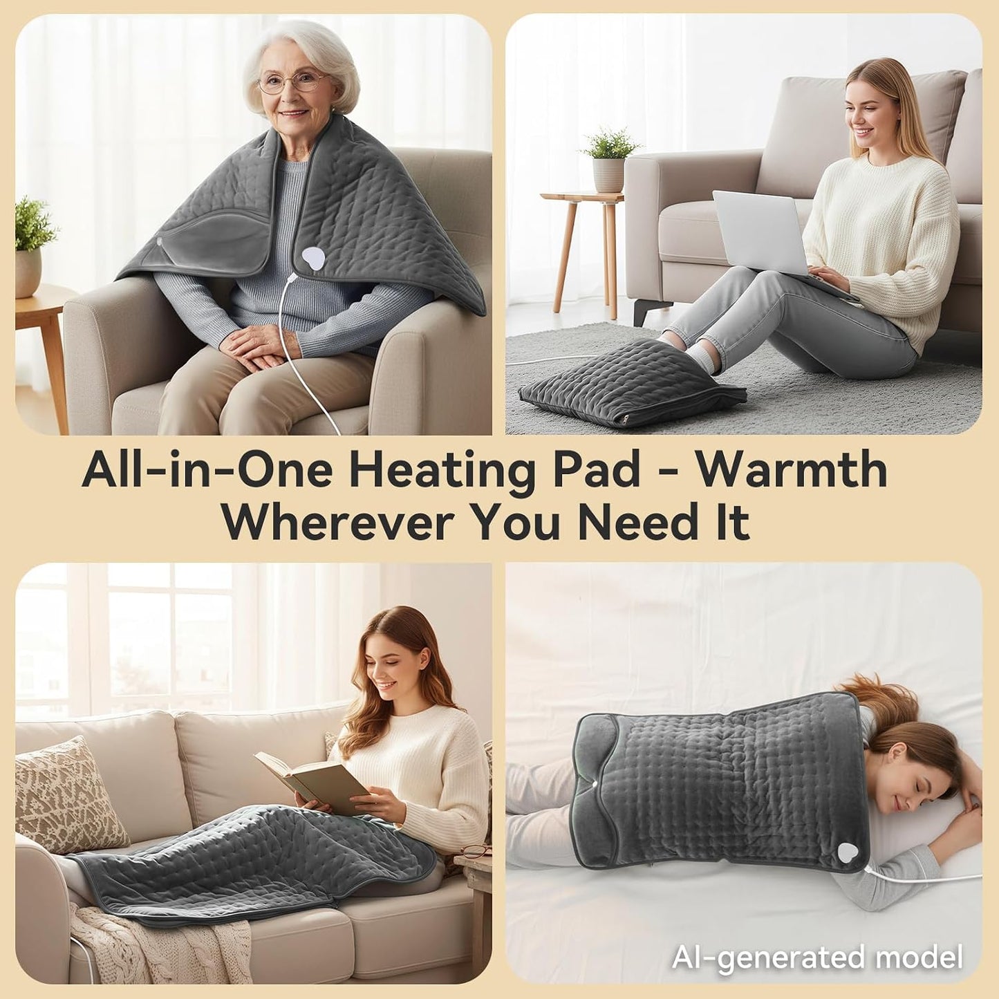Electric Foot Warmer for Feet: Double Sided Foot Heated Pad with Six Adjustable Four Timed Options Machine Washable Easy to Fold, Feet Warmer for Bed Desk Office Birthday/Christmas Gift