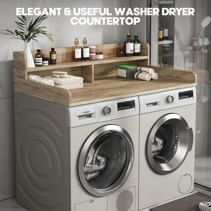 2-Tier Washer and Dryer Countertop with 2.75" H Guard,54" W x 27.5" D Laundry Countertop Cover with Non-Slip Pad,Large Space Laundry Topper for Folding Clothes Over Washer and Dryer-White