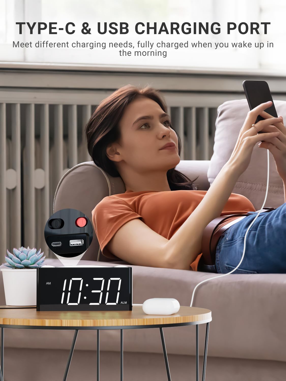 Extra Loud Vibrating Alarm Clock with Bed Shaker for Heavy Sleeper Deaf Hard of Hearing, Large LED Display Digital Clock for Bedroom,Dimmer,Night Light,USB Phone Charger,Battery Backup,Senior Teen Kid
