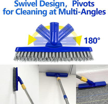 2 Pack Grout Brush with Long Handle, 56.5'' Swivel Grout Cleaning Brush,V-Shape Grout Scrub Brush, Extendable Handle Grout Cleaner Brush for Tile Floors，Bathroom,Baseboard,Shower,Corner