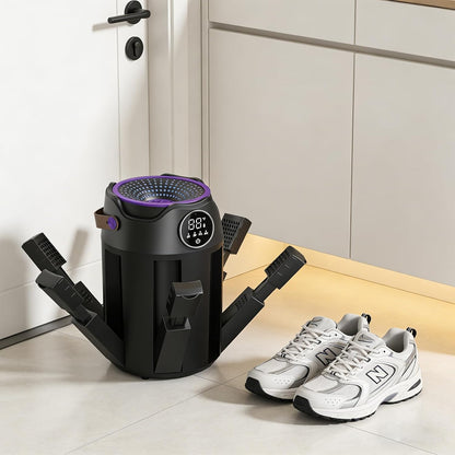 6-Arm Boot and Glove Dryer Family Size – Forced Air Boot Dryer with Heat Blower & Timer. Foldable Ski Boot Dryer, Warmer & Hockey Equipment Dryer for Shoes, Ski Gloves, Hats – Adjustable Rack(Black) | Heat blower, 3/6/9H timer, auto shutoff, dries 3