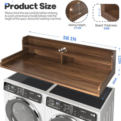 2-Tier Washer and Dryer Countertop with 2.75" H Guard,54" W x 27.5" D Laundry Countertop Cover with Non-Slip Pad,Large Space Laundry Topper for Folding Clothes Over Washer and Dryer-White
