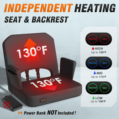 HOPERAN Heated Stadium Seats for Bleachers, Dual Control, Foldable Armrests | Independent Seat & Back 3 Level Heat (Battery Not Included), Soft Cushion, Recliner, Anti-Slip, Side Pockets, Oxford Fabric
