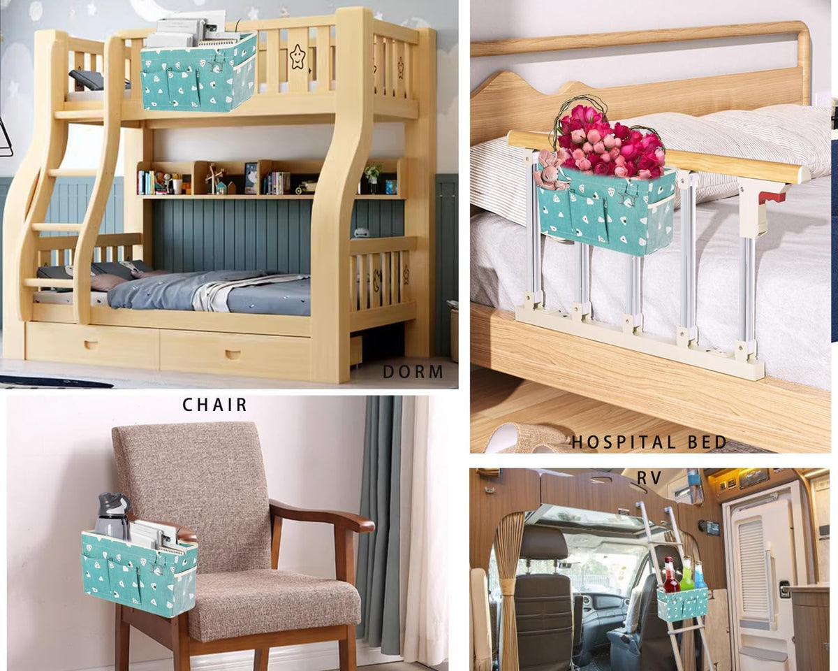 Bunk Bed Organizer, Bedside Caddy Hanging Bed Organizer Storage Bag With Pockets, for College Dorm Rooms Bed, Hospital Bed, Baby Bed Rails,Fishing Chair 14.2 * 4.5 * 7.7inch,Flower