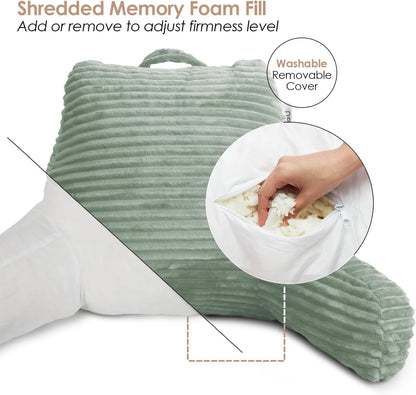 Hearth & Harbor Reading Pillow for Bed Adult – Back Pillow for Sitting in Bed, Standard Bed Pillows for Sitting Up in Bed, Foam Bed Chair Pillow, Stone Blue Bed Rest Pillow