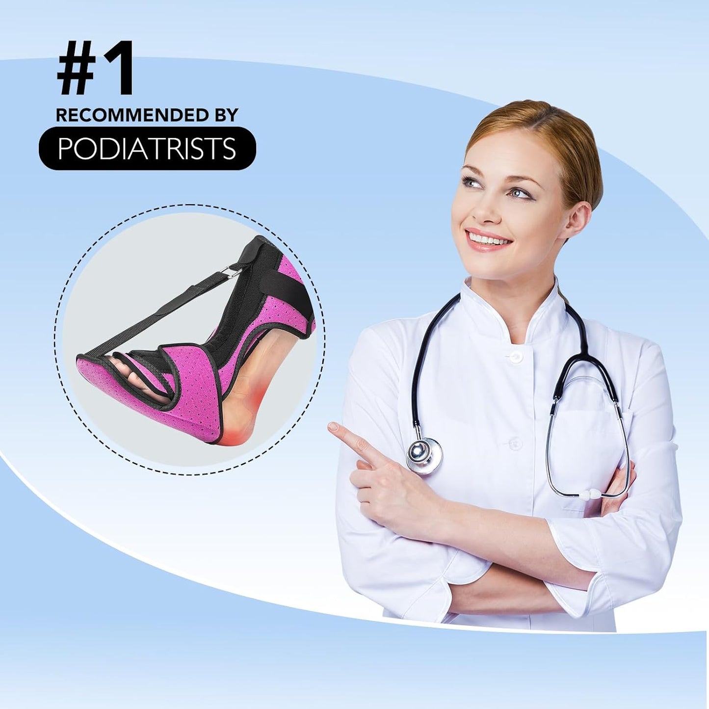 Plantar Fasciitis Night Splint with Massage Ball for Plantar Fasciitis Relief, Soft & Comfortable Foot Brace for Achilles Tendonitis Heal Spur Foot-drop Flat-arch for Women and Men, Rosa