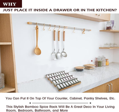 Bamboo Spice Rack Drawer Organizer - 8 Pieces Set- 7" Wide Per Piece - Combine Pieces Into 14" Wide Rack (7" or 14")