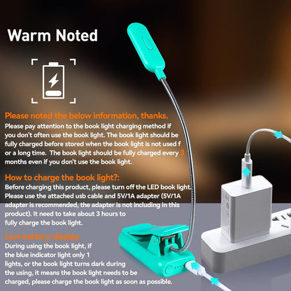 VAVOFO Rechargeable Book Light, Blue Light Blocking, Amber 1600K Clip On Reading Light, Eye Care 7 LEDs Kids Book Light for Reading in Bed with Power Indicator for Bookworms (Neon Orange)