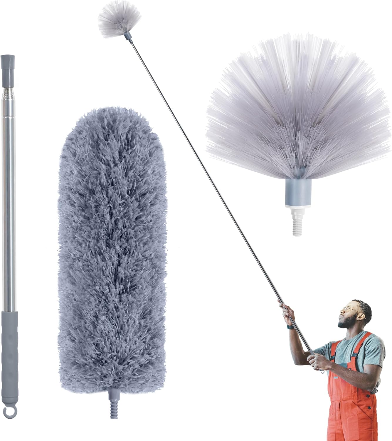 IVYROLL Skinny Duster with Extension Pole for Under Furniture | Under Appliance Cleaning Tool with 3 Microfiber Dusting Cloths, Retractable Flat Duster for Under Refrigerator, Gap