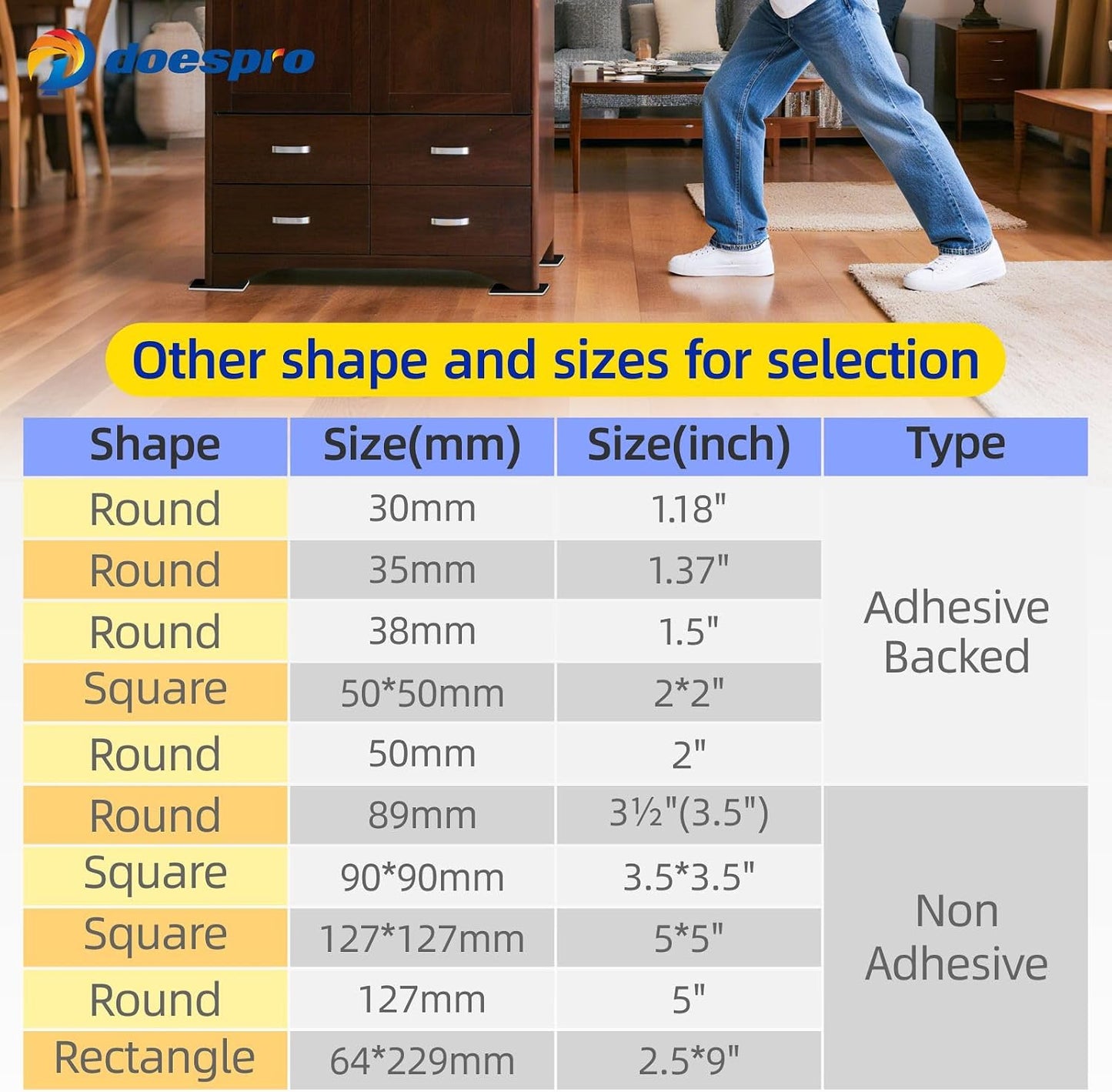 40PCS 1.4" Furniture Sliders for Hardwood Floors & Carpet, Self-Stick | PE Round Furniture Pads & Chair Glides for Hardwood Floors, Floor Protectors for Moving Furniture & Kitchen Appliances Easily