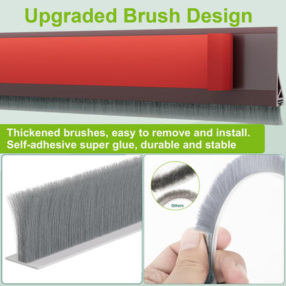 2 PCS Door Brush Bottom Sweep, Draft Stopper 2" W x 39" L, Black | No Residue, Strong Adhesive Self Adhesive Door Sweep for Bottom, Bottom Seal Strip for Dust/Noise/Hot or Cold Air Insulation
