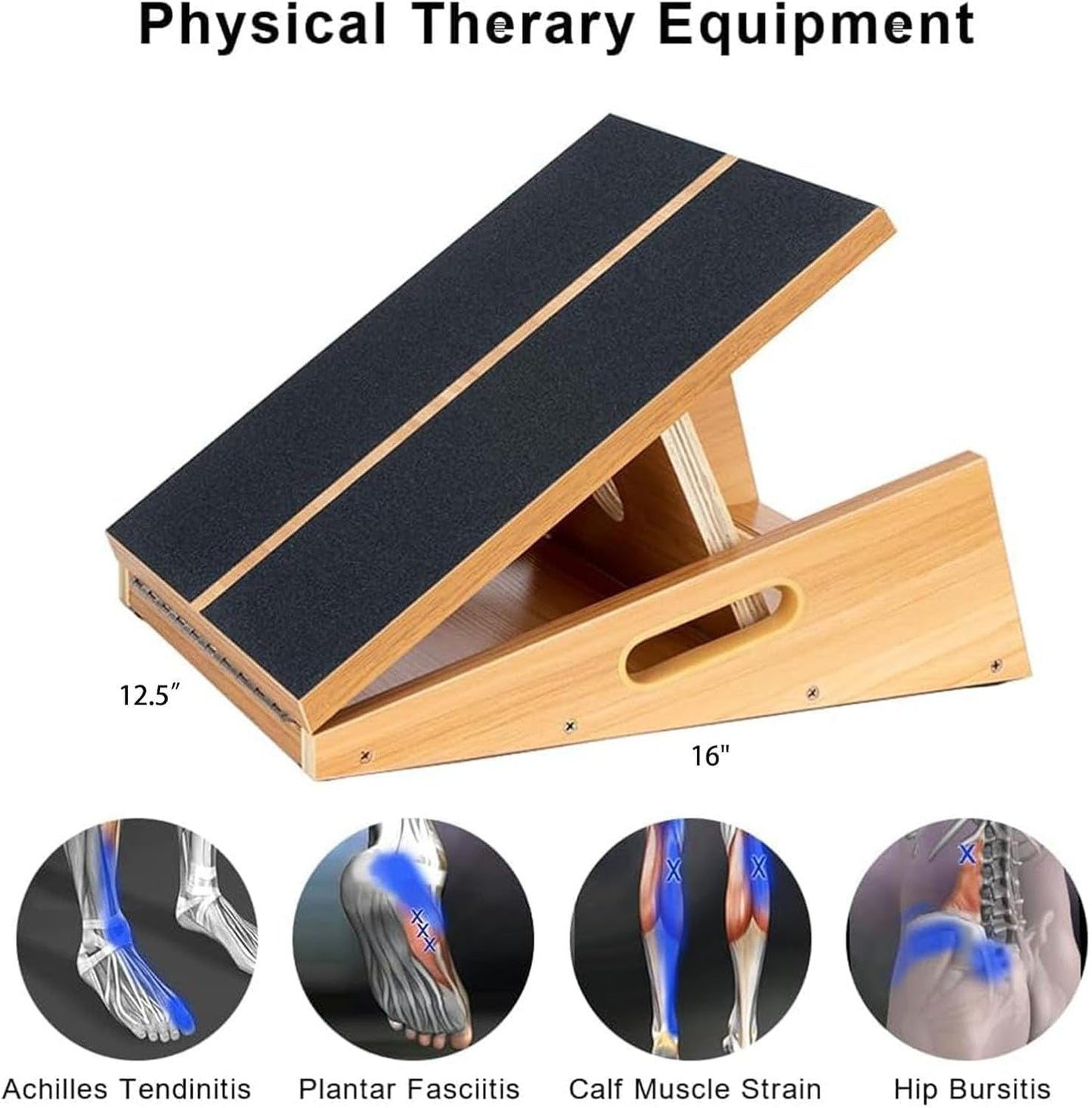 StrongTek Wooden Slant Board, Adjustable Incline, Side Handles, Non-Slip | Standard and XL Sizes, Full or Partial Non-Slip Surfaces, Side Carry Handle, Calf and Ankle Stretching, Squats and Rehab