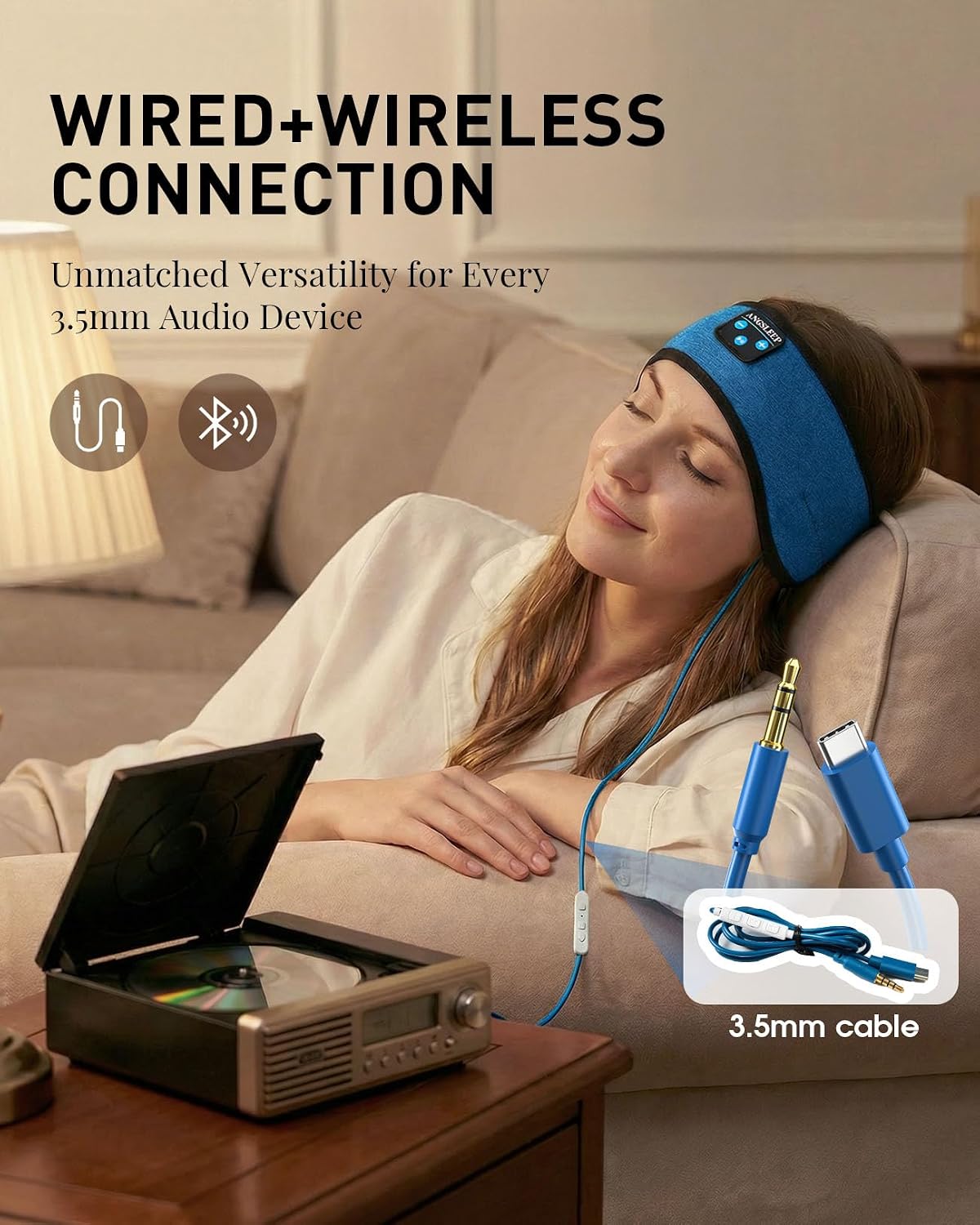 Sleep Headphones Bluetooth 5.4 Headband, Wireless Sleep Headphones with Ultra-Thin Stereo Speakers for Side Sleepers, Breathable & Soft Sports Headband for Running Exercise, Yoga, Travel