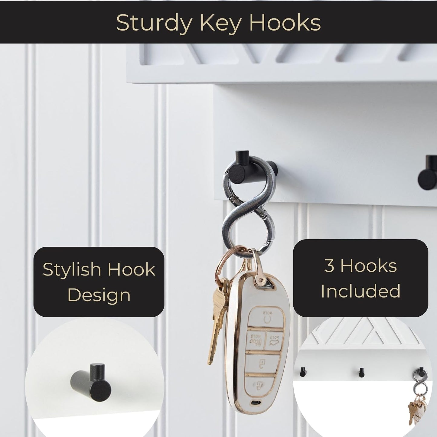 BLU MONACO Wall-Mounted Mail and Key Holder – Natural Wood 2-Tier Letter Organizer with 3 Hooks | Entryway Command Center for Mail, Keys, and Documents