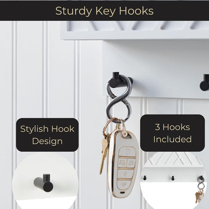 BLU MONACO Wall-Mounted Mail and Key Holder – Natural Wood 2-Tier Letter Organizer with 3 Hooks | Entryway Command Center for Mail, Keys, and Documents