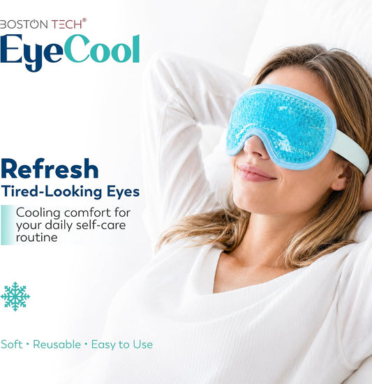 Boston Tech EyeCool Hot & Cold Gel Eye Mask, Reusable Cooling Eye Mask for Puffy-Looking Eyes & Tired Eyes, Flexible Gel Beads, Reversible Dual-Sided Design, Adjustable Strap & Storage Bag (Blue Mask)