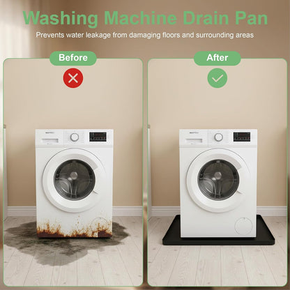 28.7” x 28.7” Washing Machine Drain Pan, Silicone Washer Pan, Black | 2cm Raised Waterproof Edge, Washer and Dryer Mat for Floor Protection, Fits Compact Washers Up to 4.0 Cu.Ft.