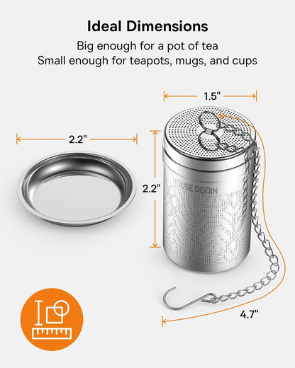 House Again 2 Pack Tea Infusers, Extra Fine Mesh Tea Strainers for Loose Tea, Updated Slim Threaded Lid & 304 Stainless Steel, Loose Leaf Tea Steeper for Brew Tea Spices & Seasonings
