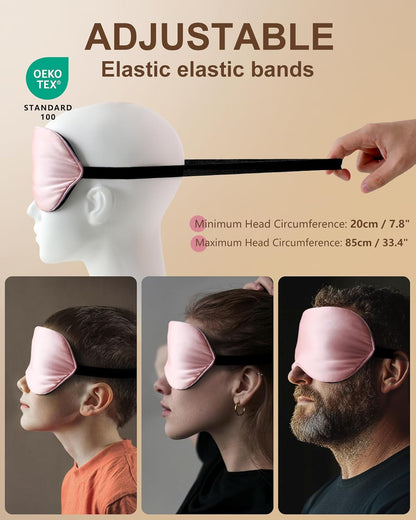 Silk Sleep Mask for Women and Men - Soft Breathable Organic Natural Mulberry Silk Fabric Blackout Eye Mask with Adjustable Straps No Pressure Eye Mask for Travel Essentials Gifts (Black)