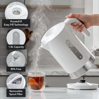 OVENTE 1.8L Electric Kettle with 1500W Fast Boiling Heater, Black KP413B | Best For Coffee or Tea, BPA-Free, Easy-Fill Lid, Water Level Window, Auto Shut-Off & Boil-Dry Protection, Removable Filter