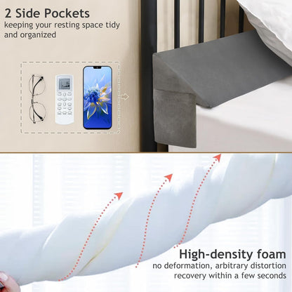 Vekkia King Bed Wedge Pillow for Headboard Gap Filler (0–5.5") | Prevents Pillows & Items from Falling, High-Density Foam Mattress Gap Filler with Pockets, Removable Cover, Gray, 60"x10"x6"