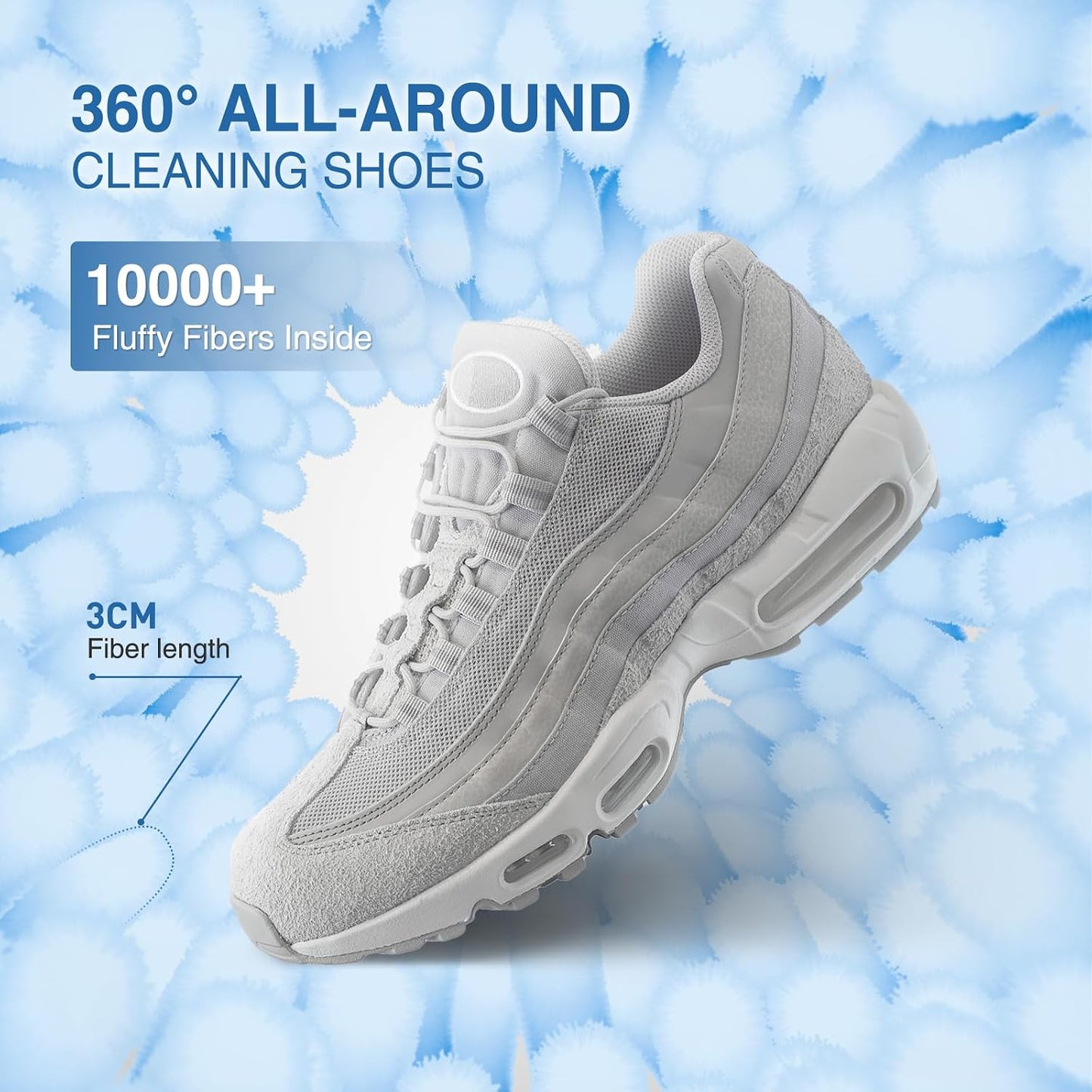 Shoe Washing Bag for Washing Machine, Fluffy Fibers Keep 360° Wrap-around Cleaning, Adjustable Shoe Trees, Durable Hidden Zipper Reusable Laundry Bag for Sneaker Gym Shoes White