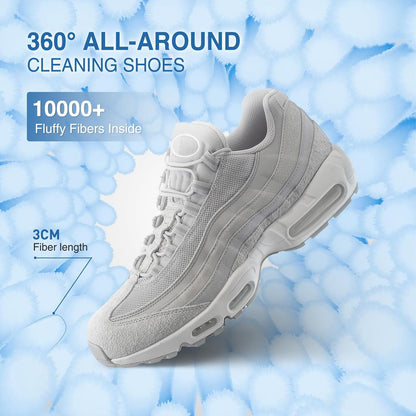 Shoe Washing Bag for Washing Machine, Fluffy Fibers Keep 360° Wrap-around Cleaning, Adjustable Shoe Trees, Durable Hidden Zipper Reusable Laundry Bag for Sneaker Gym Shoes White