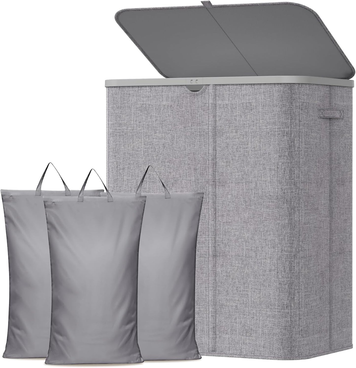 Lifewit 185L 3 Section Laundry Hamper with Lid, Laundry Basket, Beige | Large Foldable Laundry Sorter with 3 Removable Bags, Tall Clothes Hamper for Bedroom and Bathroom