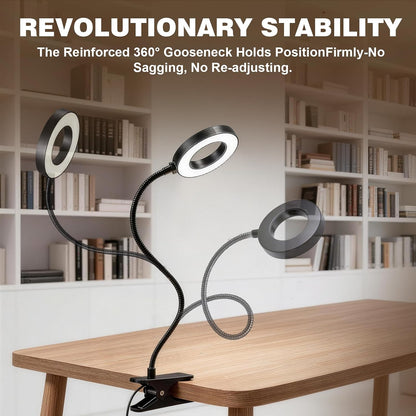 LED Desk Lamp with Clamp, Clip on Book Light for Reading | 48 LED,3 Colors & 10 Brightness, Aluminum 15" Gooseneck, Clamp Lamp, for Bed Headboard, Home Office, Dorm, Crafting