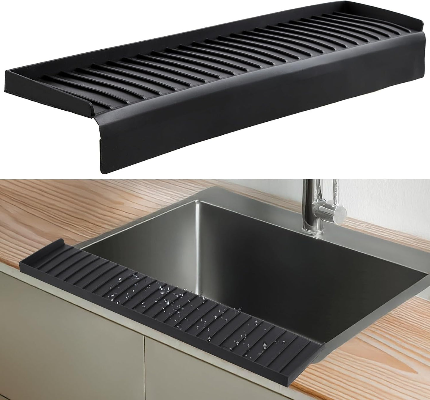 Sink Edge Protector with Suction Cup 14" 20" 24" 30", Silicone Sink Splash Guard for Kitchen & Bathroom, Protect Countertop from Scratches, Stains, for Stainless Steel Granite Quartz-Grey