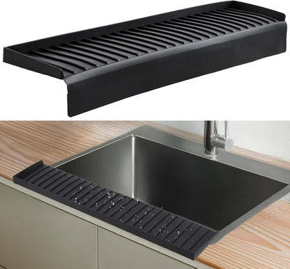 Sink Edge Protector with Suction Cup 14" 20" 24" 30", Silicone Sink Splash Guard for Kitchen & Bathroom, Protect Countertop from Scratches, Stains, for Stainless Steel Granite Quartz-Grey
