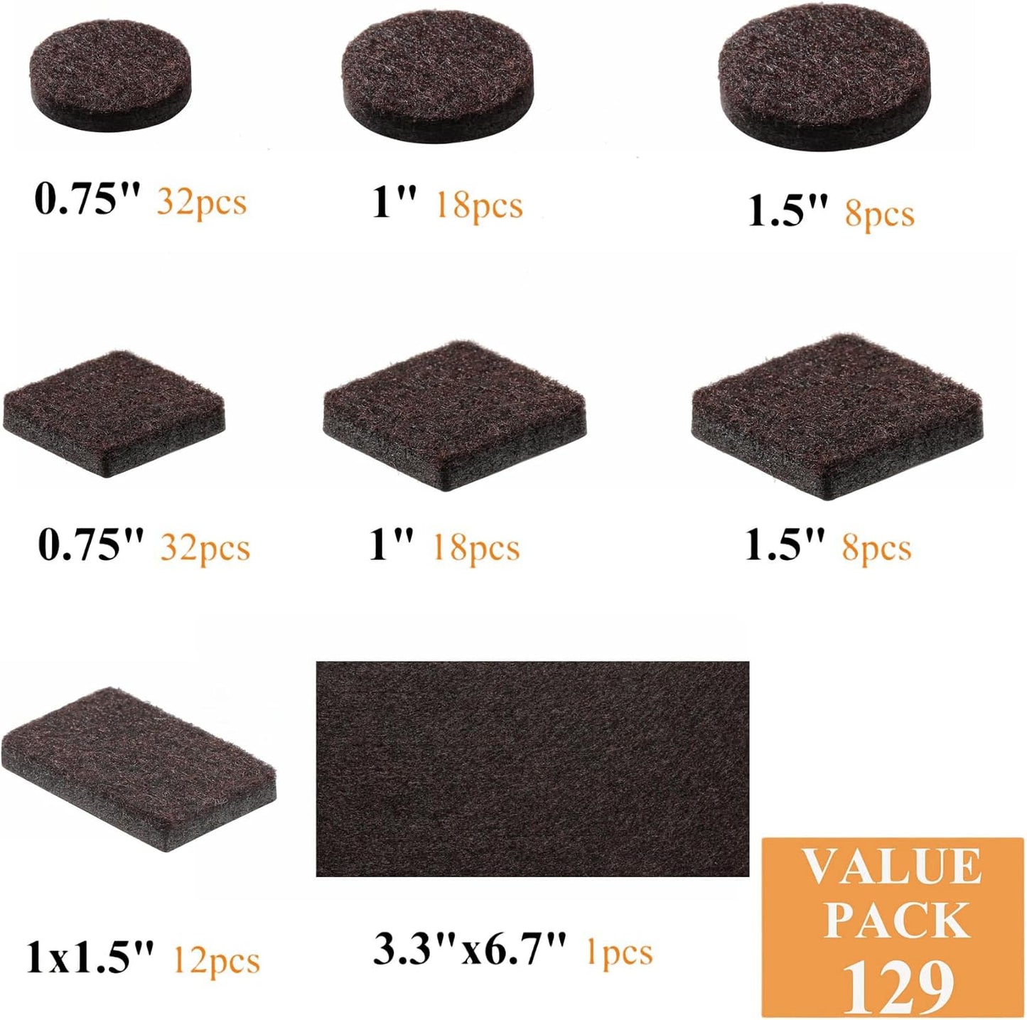 Felt Pads Small 3/8" Felt Pads for Cabinet Doors Bumpers, Cabinet Cushion Dots Felt Cabinet Door Stops, Self Adhesive Thick Bumper Pads to Protect Surfaces -Anti Scratch 234 Pcs Round Brown