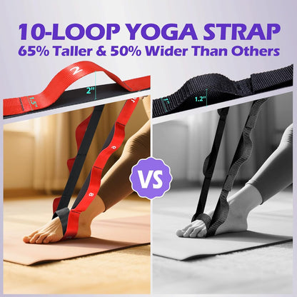 Non Elastic Stretching Strap with Loops - Yoga Straps for Physical Therapy, Durable Stretch Bands for Exercise, Flexibility Training, Hamstring & Leg Stretcher, Yoga/Pilates/Gymnastics