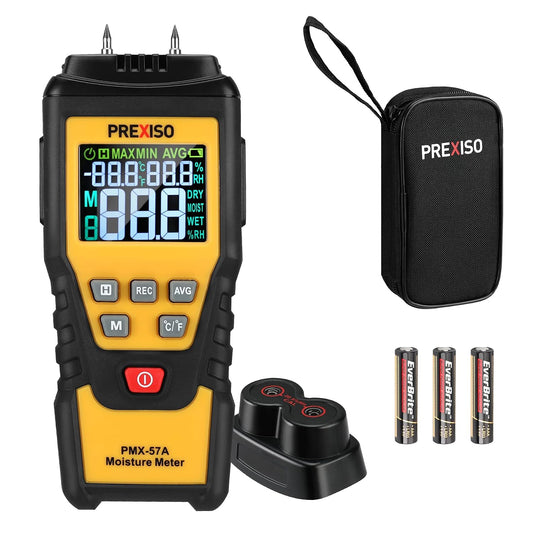 PREXISO Wood Moisture Meter, 7-in-1 Digital Moisture Meter, Mold Detector | Moisture Reader for Firewood, Woodworking, Walls, Home, Drywall, Paper, Floor - Pin-Type Water Leak Detector, Dampness Meter