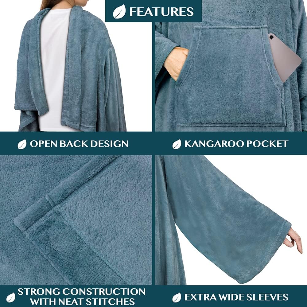 PAVILIA Blanket with Sleeves for Adult Women Men, Soft Warm Wearable Blanket Fleece Wrap Throw, Robe Blanket Gift