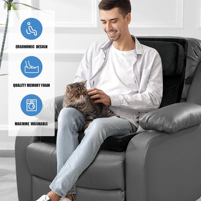HOMBYS Recliner Seat Cushion with Lumbar Support Pillow and Adjustable Headrest, Medium Firm Foam Filling Chair Pad and Back Support, Non-Slip Design for Comfort and Pressure Reduce, Black