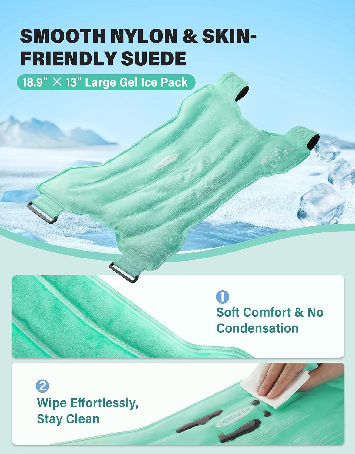 INMAKER Hip Ice Pack Wrap, Reusable Gel Hip Ice Pack After Surgery | Fit Waist to 24.8''-45'', At Least 20min-Lasting-Cold, Flexible & Evenly Cooling, for Inflammation, Swelling, Hip Pain Relief