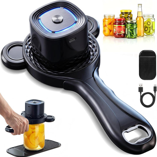 Electric Jar Opener with Non-Slip Grip for Seniors with Arthritis | 2-in-1 Automatic Jar & Bottle Opener Rechargeable, Easy Twist Off Lid Opener for Beer, Jar, Fits 1''-3.5'' Cap