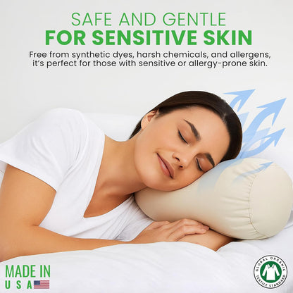 Bean Products Natural Organic Cotton Kapok Neck Roll Pillow 4"Dia x 12"