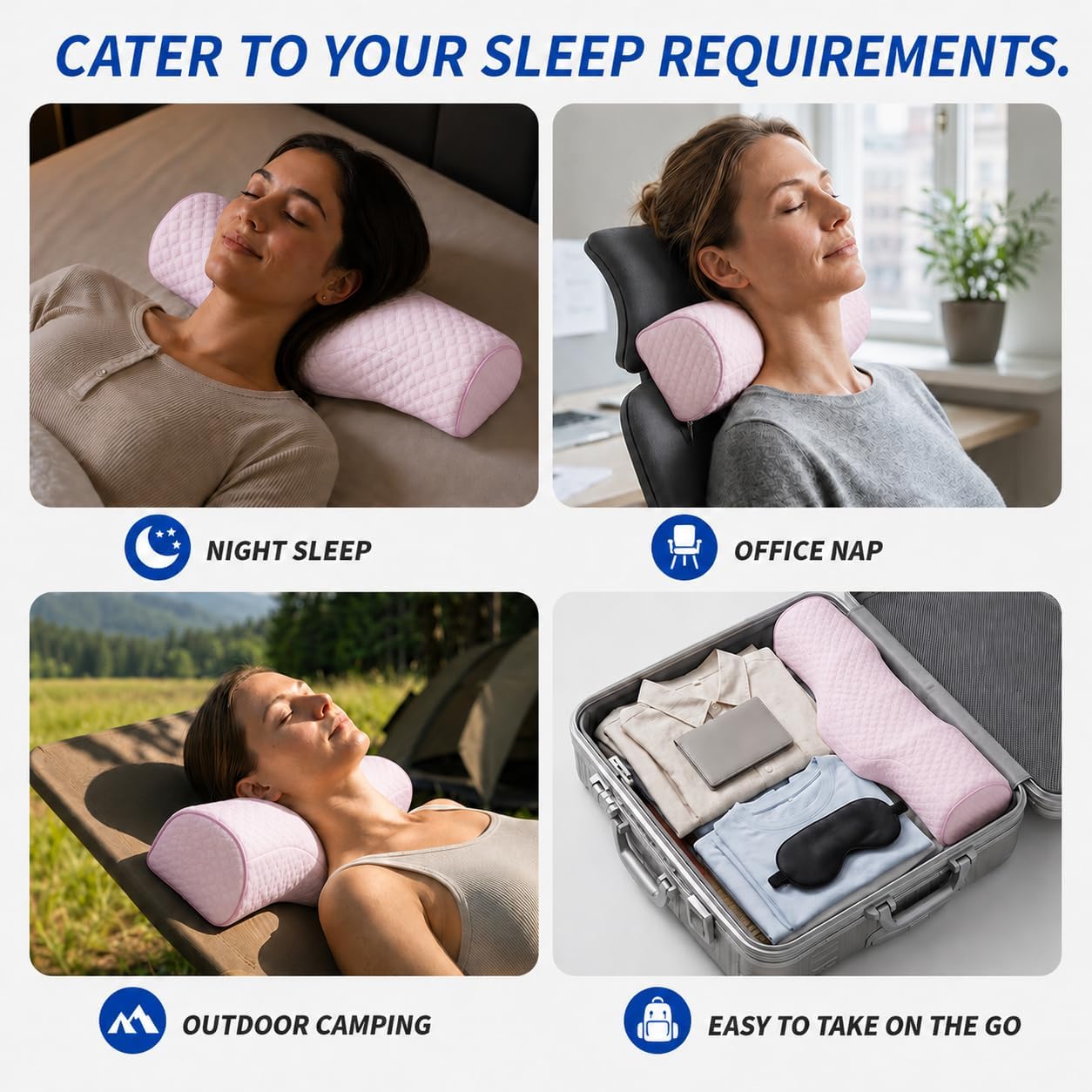 Cervical Neck Pillow, Memory Foam Neck Bolster for Sleeping, Washable Cover | polyester cover, slow rebound foam, magnet filling, raised dot texture, removable washable case, bed office chair travel