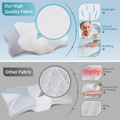 DONAMA Contour Cervical Neck Pillow for Neck Pain Relief | Queen,Ergonomic Dual-Height,Odorless Memory Foam,Side/Back/Stomach Sleepers,Cooling Hypoallergenic Cover,OEKO-TEX Certified
