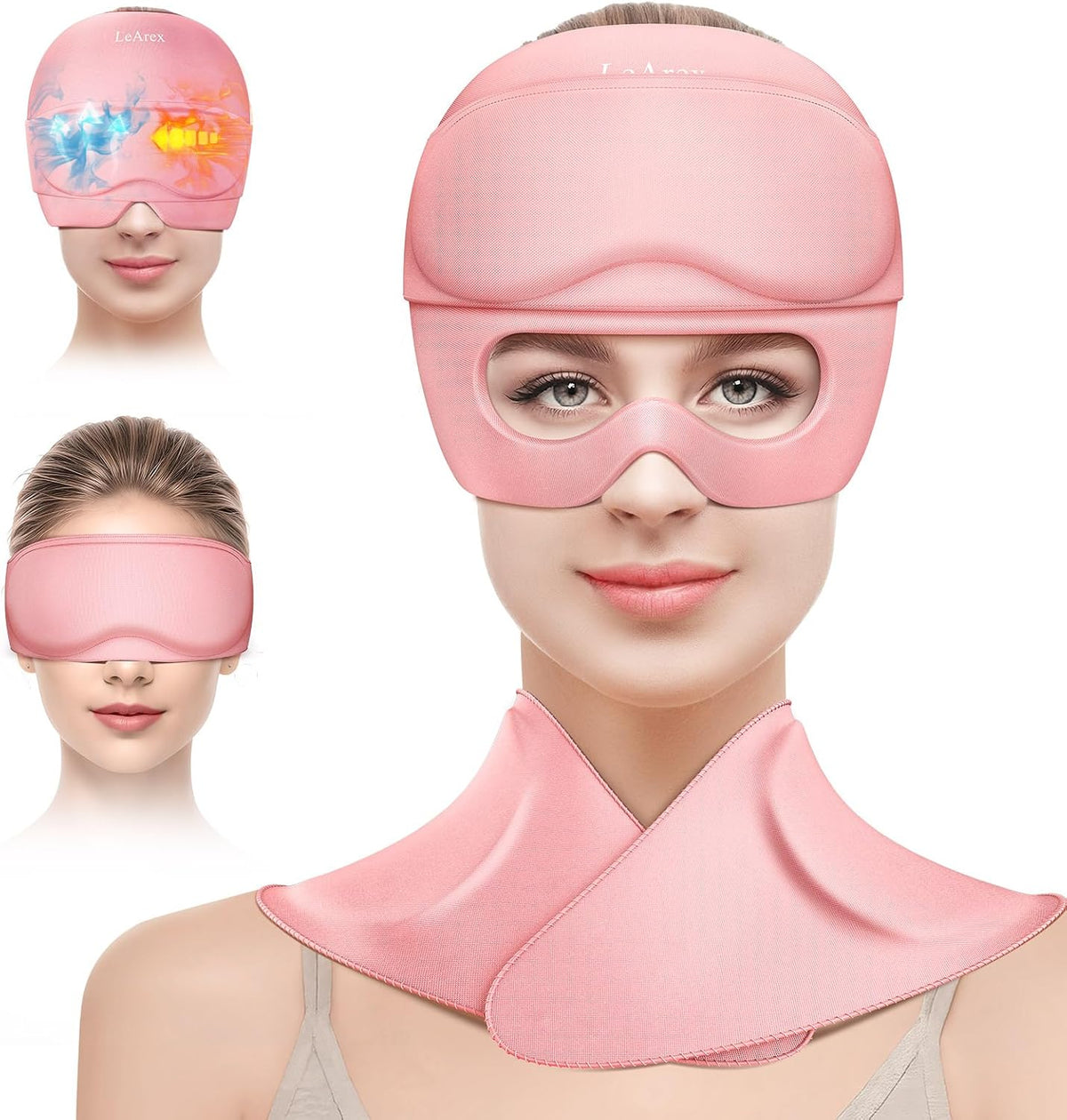 3 in 1 Migraine Relief Cap Neck Ice Pack Wrap Gel and Ice Eye Masks, Detachable Ice Caps with Eyes Masks, Hot and Cold Therapy for Relief of Headaches, Stiff Neck and Eye Fatigue (Purple)
