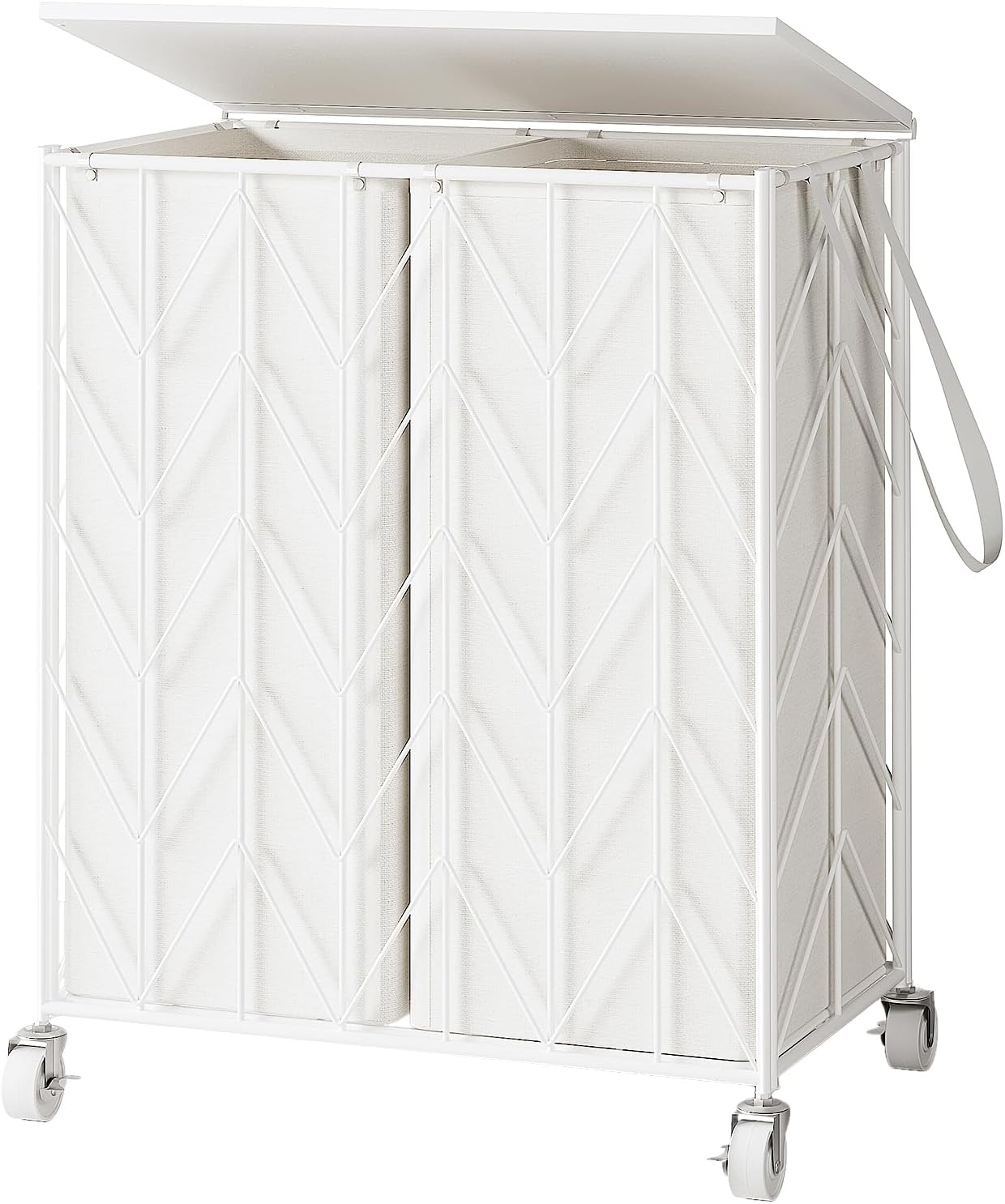 WOWLIVE Laundry Hamper 3 Section with Lid, 142L Laundry Basket with Wheels | Rolling Dirty Clothes Hamper with Removable Bags, Large Iron-Made Laundry Basket Organizer Laundry Sorter for Dorm, Beige