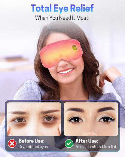 Heated Eye Mask for Dry Eyes, Stye Relief and Improved Sleep - Cordless Rechargeable Warm Compress with Graphene Heating, 3 Temp Settings, Auto Shut-Off, Washable Sleep Mask for Travel